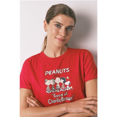 Pijama largo 100% algodón rojo cuadros Snoopy