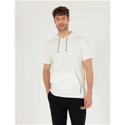 Ekru Regular Fit Kapüşonlu Tişört