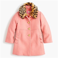 Girls' ruffle-trimmed wool coat
