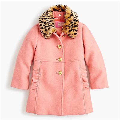 Girls' ruffle-trimmed wool coat
