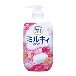 Жидкое мыло для тела COW Milky гипоаллергенное аромат цветов с керамидами и молочными протеинами бутылка-дозатор 550 мл