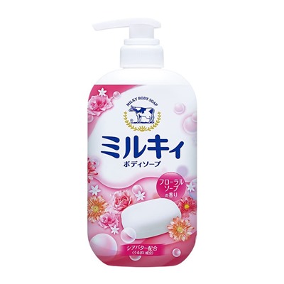 Жидкое мыло для тела COW Milky гипоаллергенное аромат цветов с керамидами и молочными протеинами бутылка-дозатор 550 мл