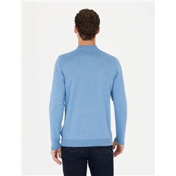 Mavi Melanj Slim Fit Çeyrek Yaka Basic Triko Kazak