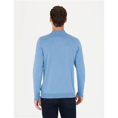 Mavi Melanj Slim Fit Çeyrek Yaka Basic Triko Kazak