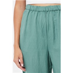 Pantalón slim fit de lino cintura alta - Kaki