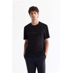 Siyah Bisiklet Yaka Elastan İnterlok T-Shirt