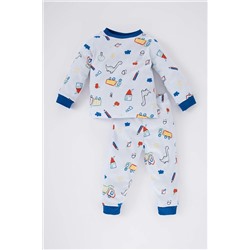 Defacto Erkek Bebek Dinazor Baskılı Uzun Kollu Fitilli Kaşkorse Pijama Takımı B1949A523WN