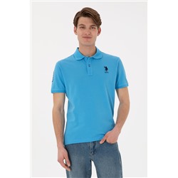 Erkek Slim Fit Polo Yaka Turkuaz Basic Tişört