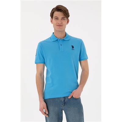 Erkek Slim Fit Polo Yaka Turkuaz Basic Tişört