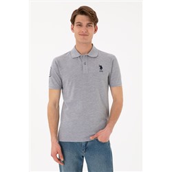 Erkek Slim Fit Polo Yaka Gri Melanj Basic Tişört