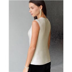 Топ с закрытым декольте из хлопка с эластаном в рубчик с матовым покрытием металлик