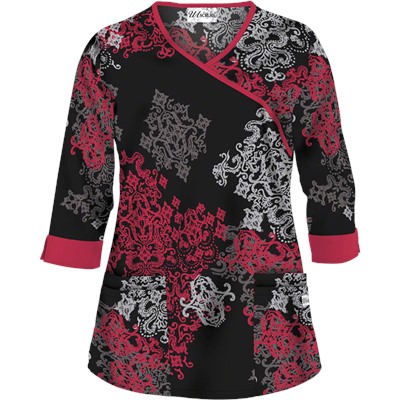 UA Exotica Black Mock Wrap Scrub Top