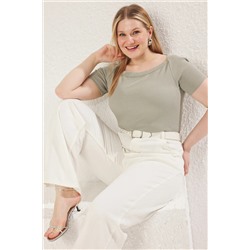 Mint Fitted Kayık Yaka Fitilli Kaşkorse Örme Büyük Beden Bluz TBBSS25AF00047