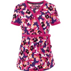 koi Scrubs Wild Flower Mock Wrap Print Top