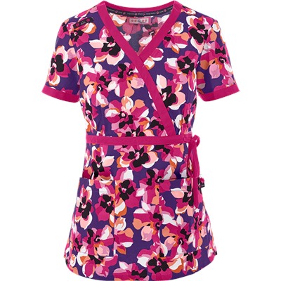 koi Scrubs Wild Flower Mock Wrap Print Top