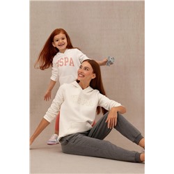 Kız Çocuk Ekru Basic Kapüşonlu Sweatshirt