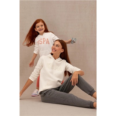 Kız Çocuk Ekru Basic Kapüşonlu Sweatshirt