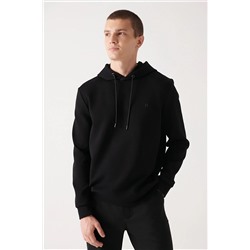 Avva Erkek Siyah Kapüşonlu Esnek Yumuşak Doku Interlok Kumaş Standart Fit Normal Kesim Sweatshirt B001101