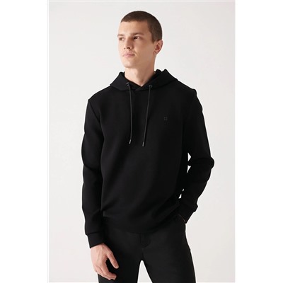 Avva Erkek Siyah Kapüşonlu Esnek Yumuşak Doku Interlok Kumaş Standart Fit Normal Kesim Sweatshirt B001101