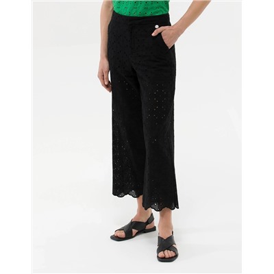 Siyah Flare Cropped Kanvas Pantolon