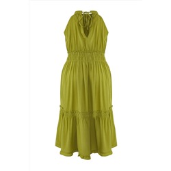 Haki Halter Yaka Dokuma Elbise TBBSS23AH00207