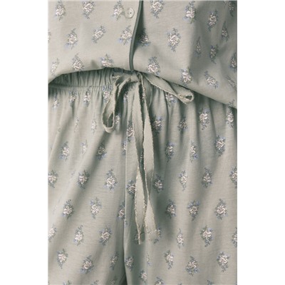 Pijama largo camisero algodón flores
