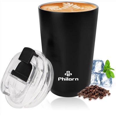 PHILORN Pink Coffee Tumbler - 12 OZ Insulated Coffee Mug with Lid, Leak Proof Thermo Cup for Hot and Iced Drinks, Stainless Steel Vacuum Pink Cup with Double Wall