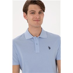 Erkek Slim Fit Polo Yaka Açık Mavi Basic Tişört