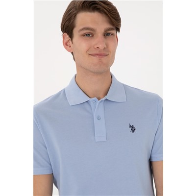 Erkek Slim Fit Polo Yaka Açık Mavi Basic Tişört