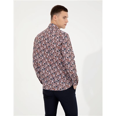 Turuncu Slim Fit Uzun Kollu Gömlek