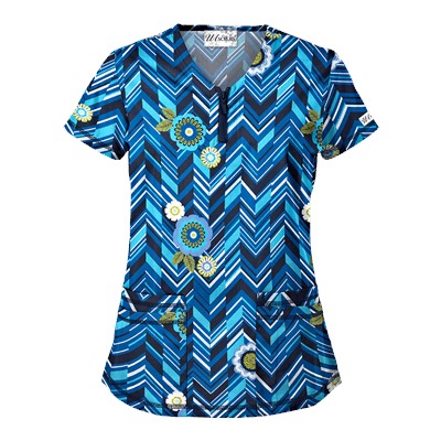 UA Chevron Flower Navy Scrub Top
