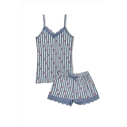 HNX Sur Dantel Ince Askılı Atlet Şort Kadın Pijama Takım TK311-01