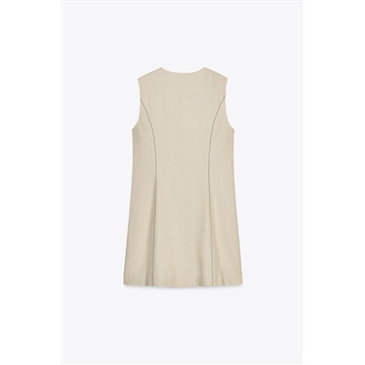 STITCHED LINEN BLEND MINI DRESS
