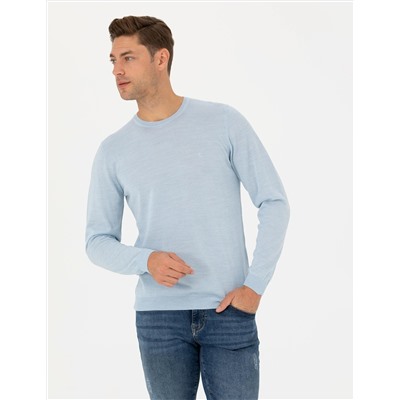 Açık Mavi Slim Fit Basic Kazak