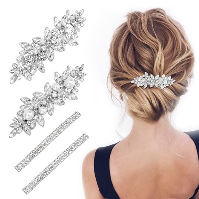 4 Pcs Hair Barrettes for Women Rhinestone Hair Clips Flower Hair Barrettes Crystal Pearl French Hairpins Hair Clip Barrettes for Women Wedding Accessories