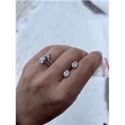 Кольцо двойное из серебра с фианитами родированное 925 пробы К-3922рс200