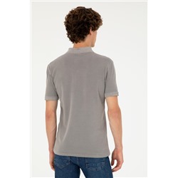 Erkek Slim Fit Polo Yaka Koyu Gri Basic Tişört