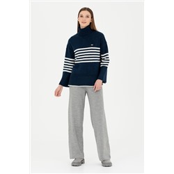 Kadın Gri Melanj Loose Fit Triko Pantolon