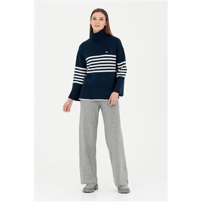 Kadın Gri Melanj Loose Fit Triko Pantolon