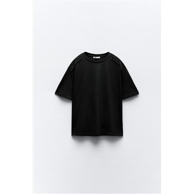 T-SHIRT WITH RHINESTONE SHOULDERS
