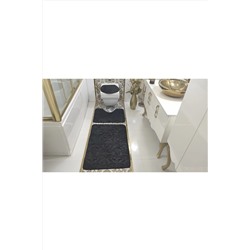 BotigaHome Gofraj Siyah Banyo Halısı Klozet Takımı 3'lü Set BH011
