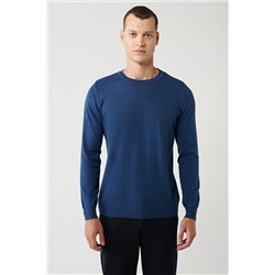 Avva Erkek Indigo Bisiklet Yaka Yünlü Basic Kazak B005013