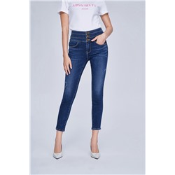 Vaquero skinny de tiro alto 7/8 Azul
