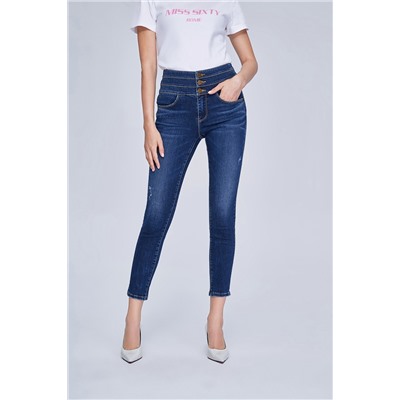 Vaquero skinny de tiro alto 7/8 Azul