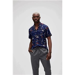 Bad Bear Hector Shirt Lacivert Kısa Kollu Baskılı Erkek Gömlek 21.01.30.007