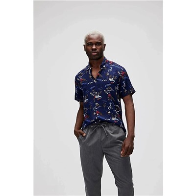 Bad Bear Hector Shirt Lacivert Kısa Kollu Baskılı Erkek Gömlek 21.01.30.007