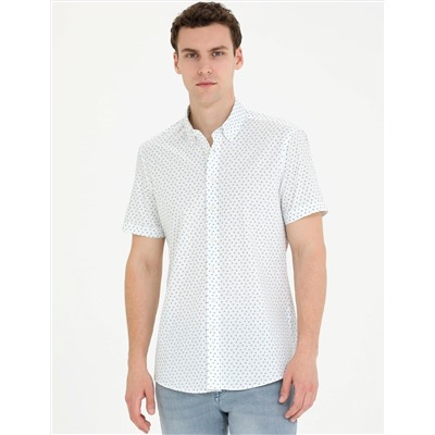 Açık Lacivert Slim Fit Kısa Kollu Gömlek