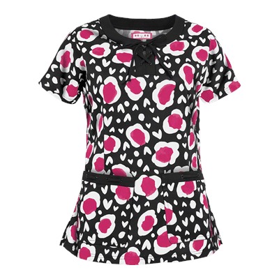 koi Scrubs Spots And Hearts Split Neck Print Top