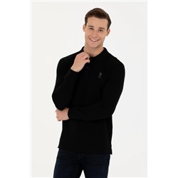Erkek Siyah Basic Polo Yaka Sweatshirt