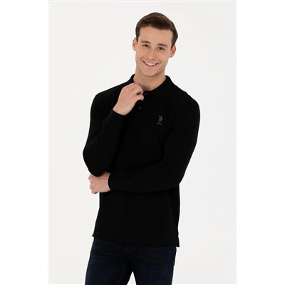 Erkek Siyah Basic Polo Yaka Sweatshirt